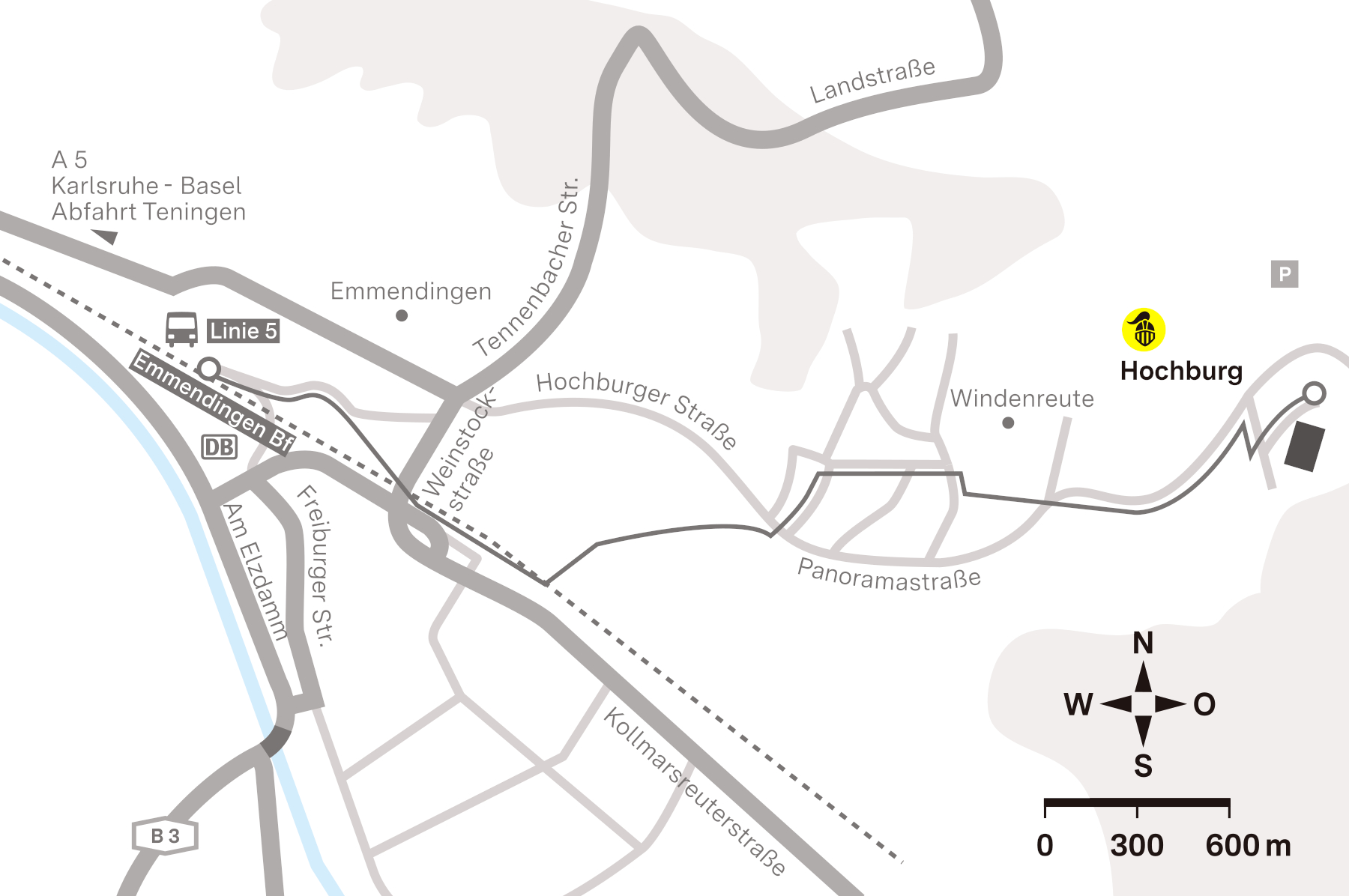 Anfahrtsskizze zur Hochburg Emmendingen